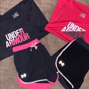 2 UA shirts, 2 UA shorts